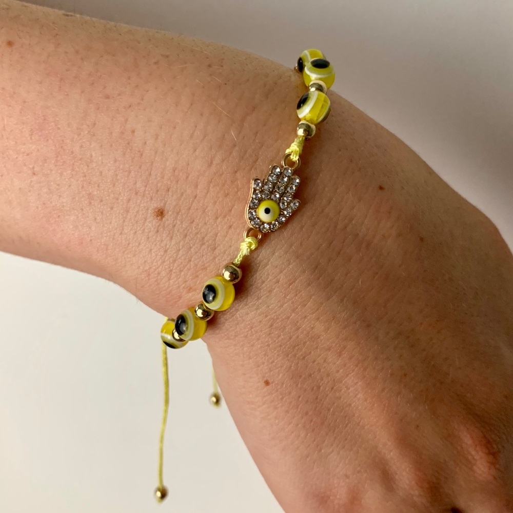 Adjustable Rhinestone Hamsa Evil Eye Bracelet